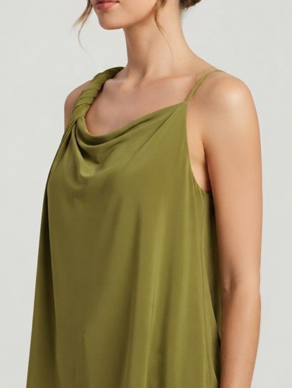 ZARA Olive Green Draped One-Shoulder Top size M